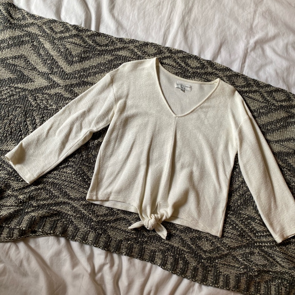 Madewell Textured White Blouse 3/4 Sleeves